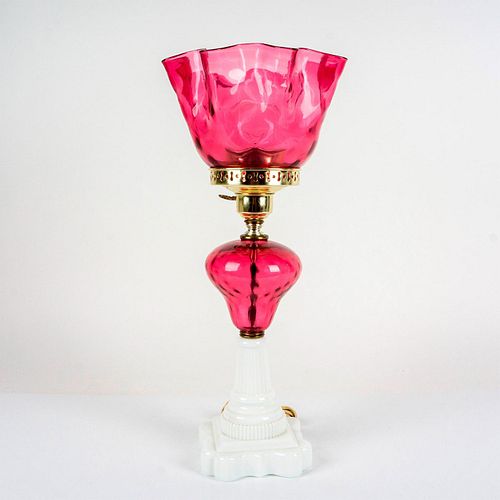CRANBERRY GLASS LAMP WITH MILK