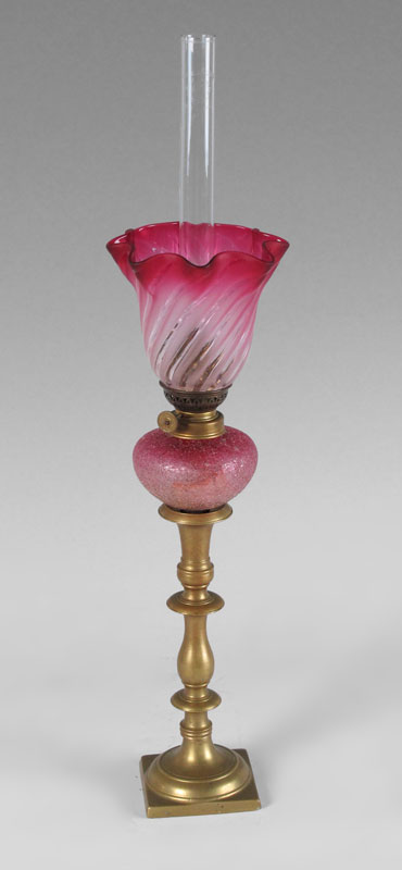 CRANBERRY GLASS PEG LAMP: