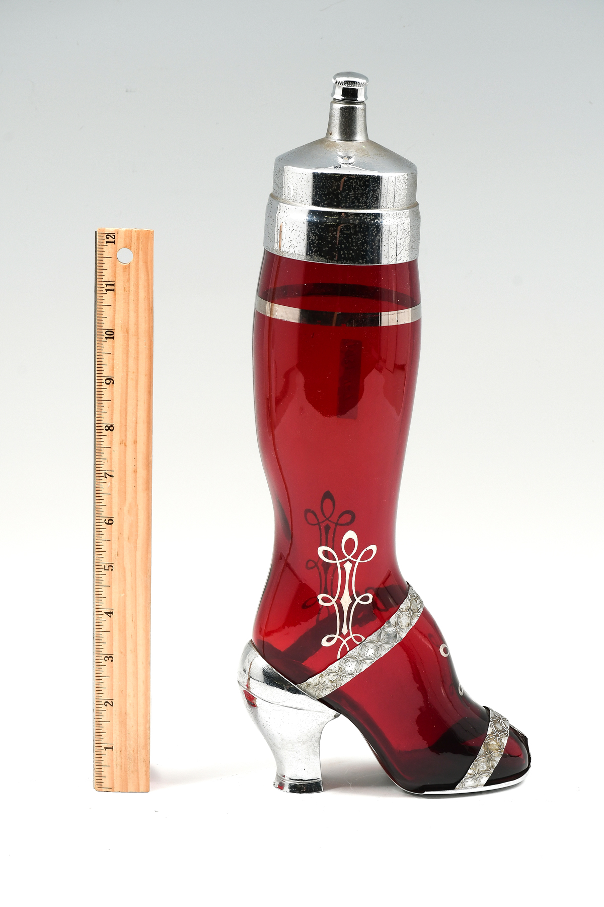 CRANBERRY GLASS SHOE DECANTER /