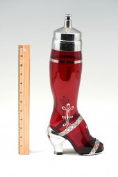 CRANBERRY GLASS SHOE DECANTER