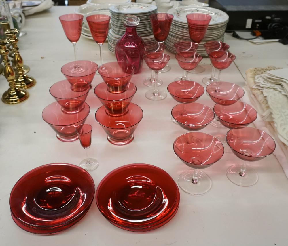 CRANBERRY GLASS TABLE SERVICE, 31