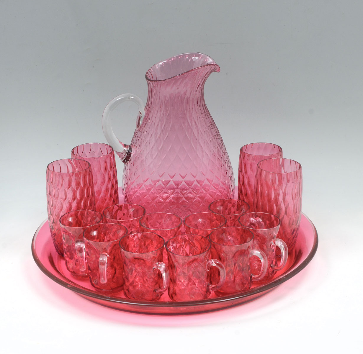 CRANBERRY PITCHER & 4 GLASS SET