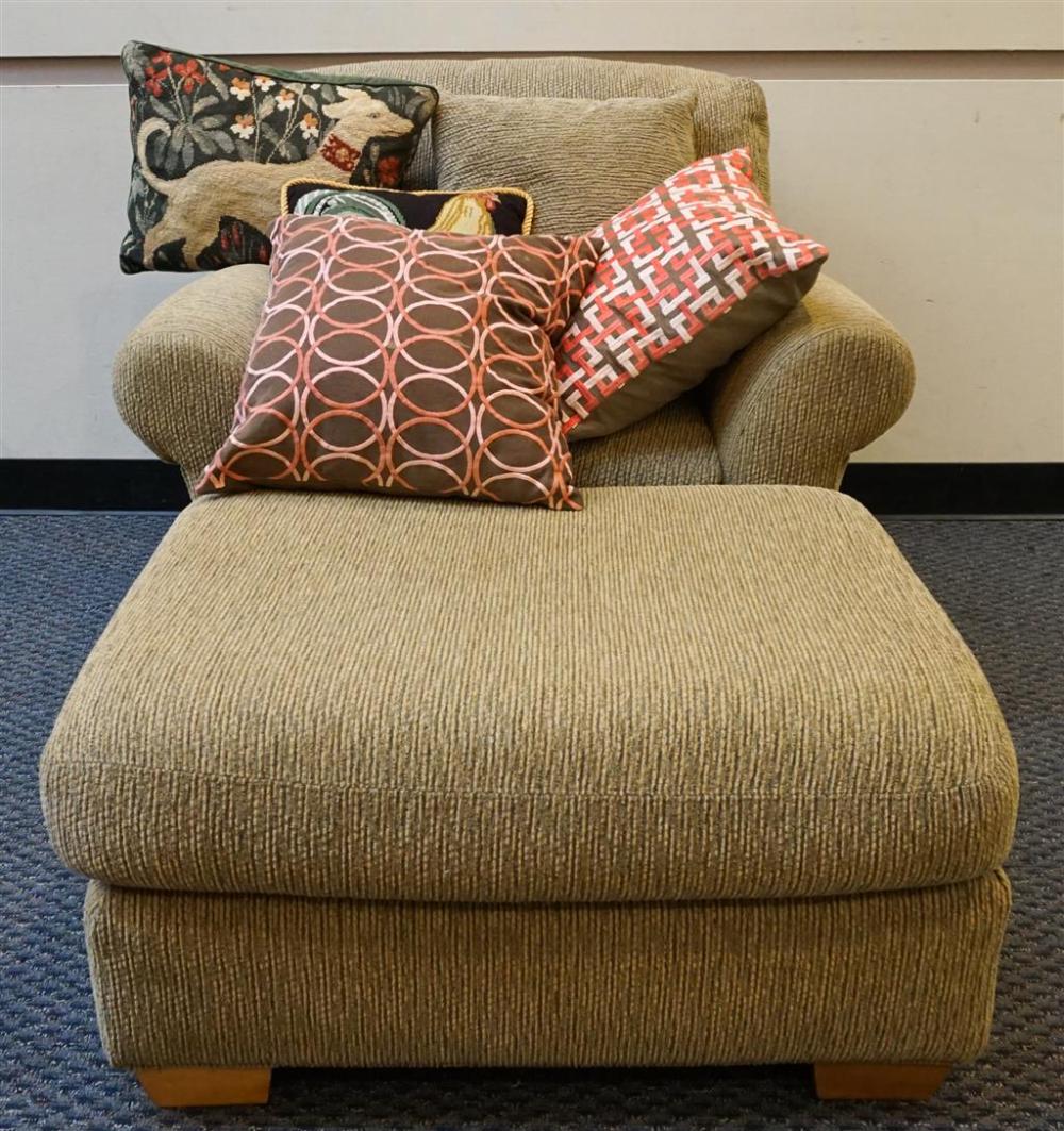 CRATE & BARREL GREEN UPHOLSTERED