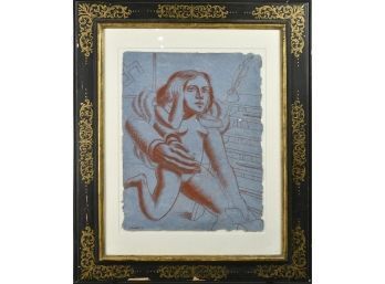 Crayon on blue paper, surrealist