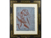 Crayon on blue paper, surreali