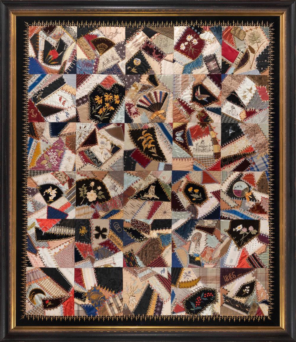 CRAZY QUILT 19TH CENTURY 47” X 60”.