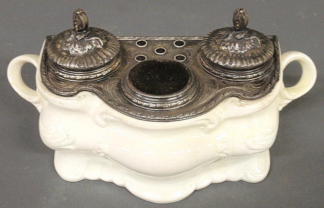 Cream colored ceramic inkstand