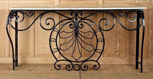 CREAM MARBLE TOP BLACK WROUGHT IRON
