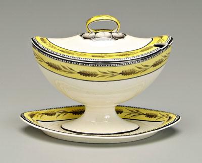 Creamware sauce tureen, almond