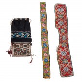 CREE BEADED BAG AND (2) TEXTIL
