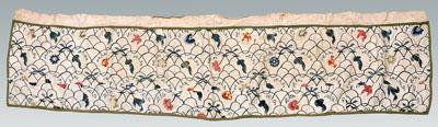 Crewel work bed valance, floral and