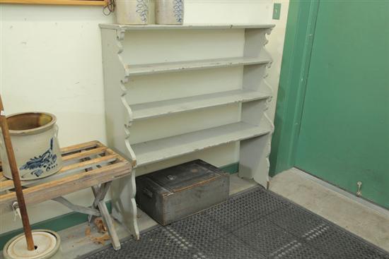 CROCK BENCH. Gray painted  mortised