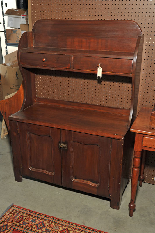 CROCK BENCH. Walnut  hutch back