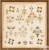 CROSS STITCH ON LINEN SAMPLER,