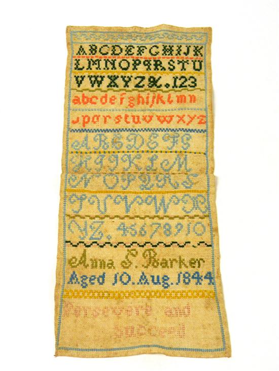Cross stitch sampler dated August
