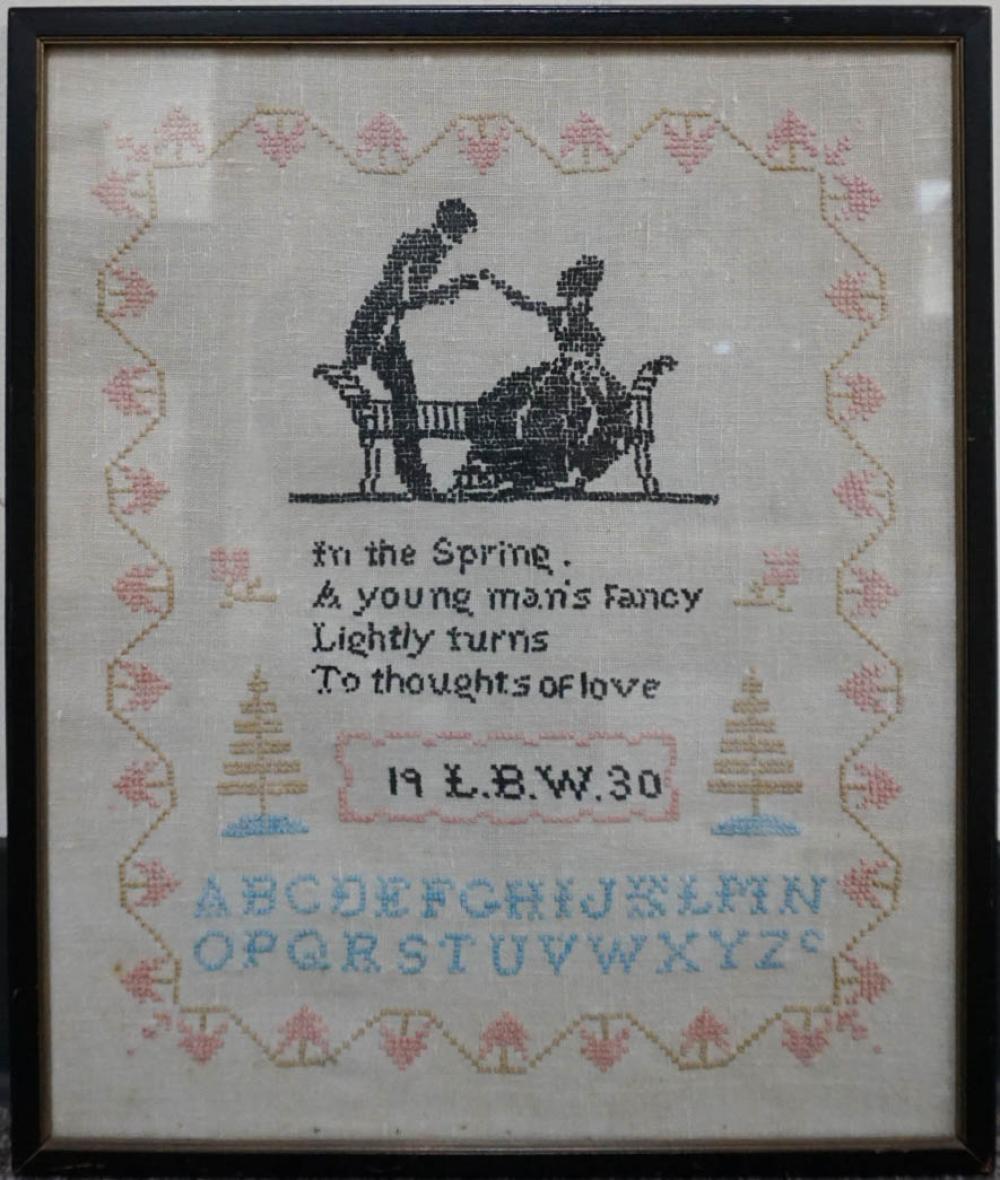 CROSS STITCH SAMPLER, FRAMED: