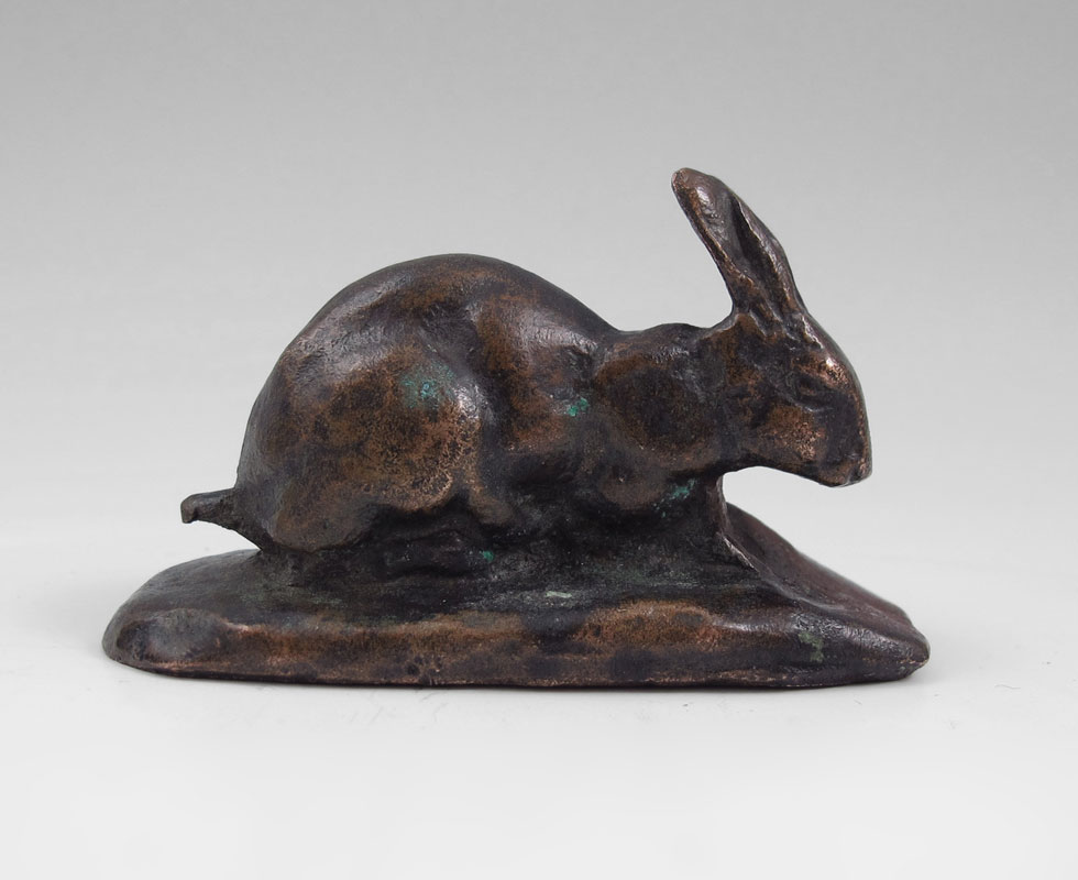 CROUCHING HARE BRONZE SCULPTURE