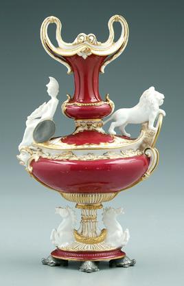 Crown Derby porcelain urn, iron red