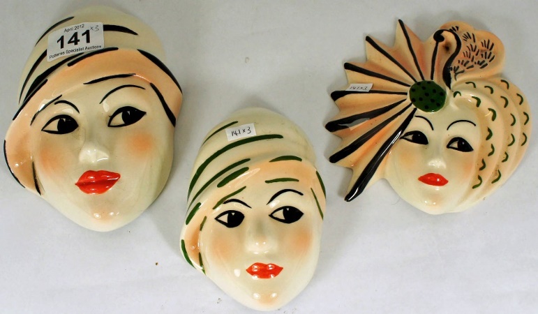 Crown Devon Art Deco Wall Masks x 3
