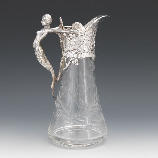 CRYSTAL AND SILVER CLARET JUG 11 ½"