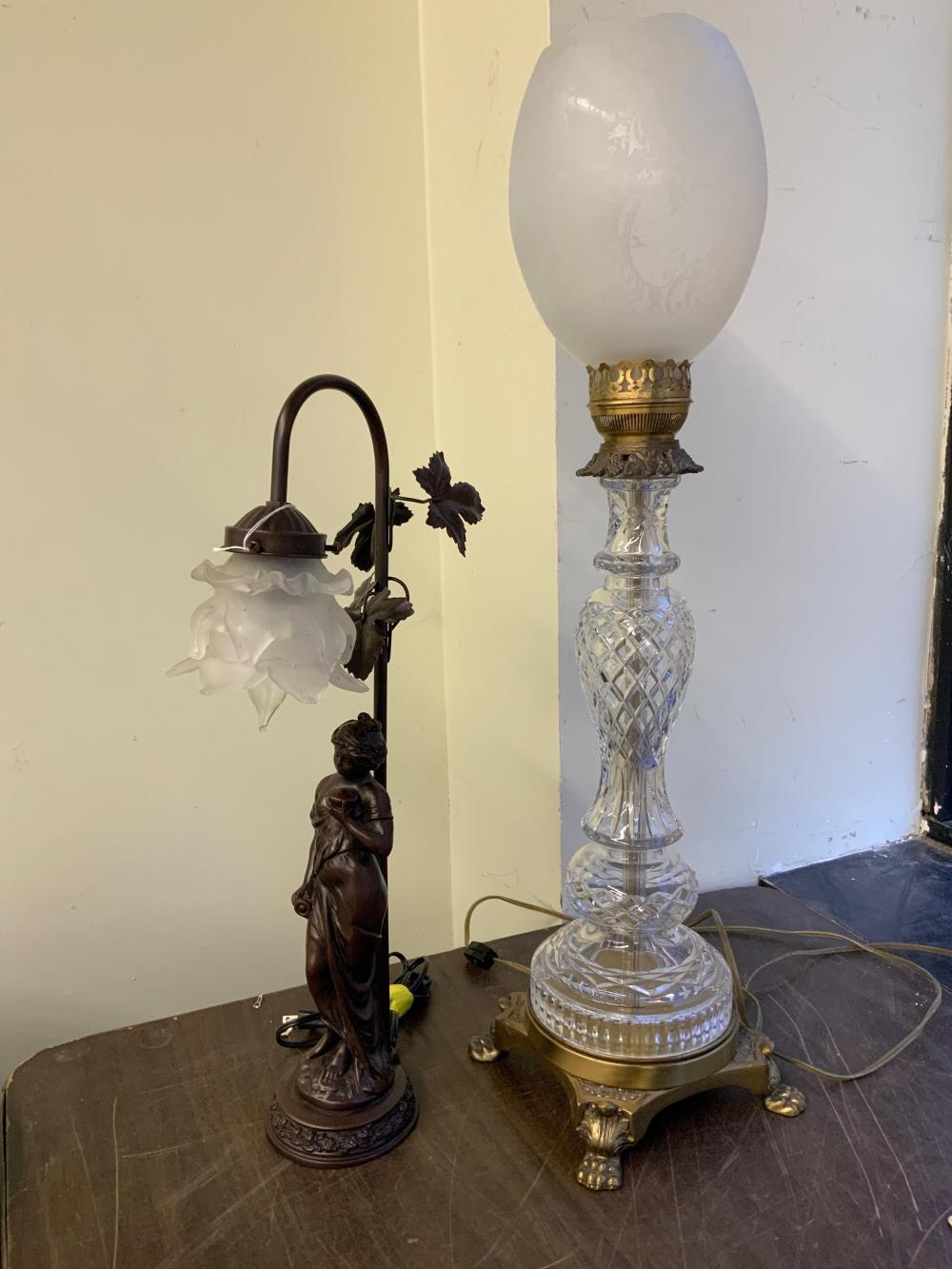 CRYSTAL BASE TABLE LAMP AND A