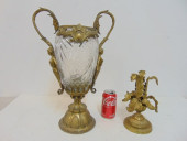 CRYSTAL & BRONZE VASE & BRONZE