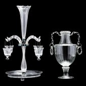 CRYSTAL EPERGNE AND GLASS URN