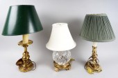 CRYSTAL LAMP AND TWO BRASS TAB