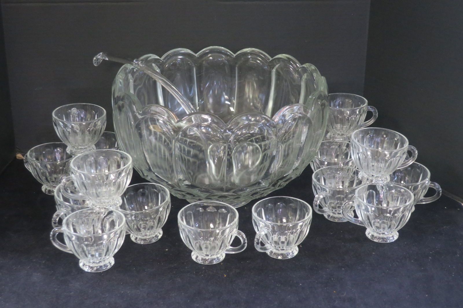 CRYSTAL PUNCH BOWL WITH LADLE AND