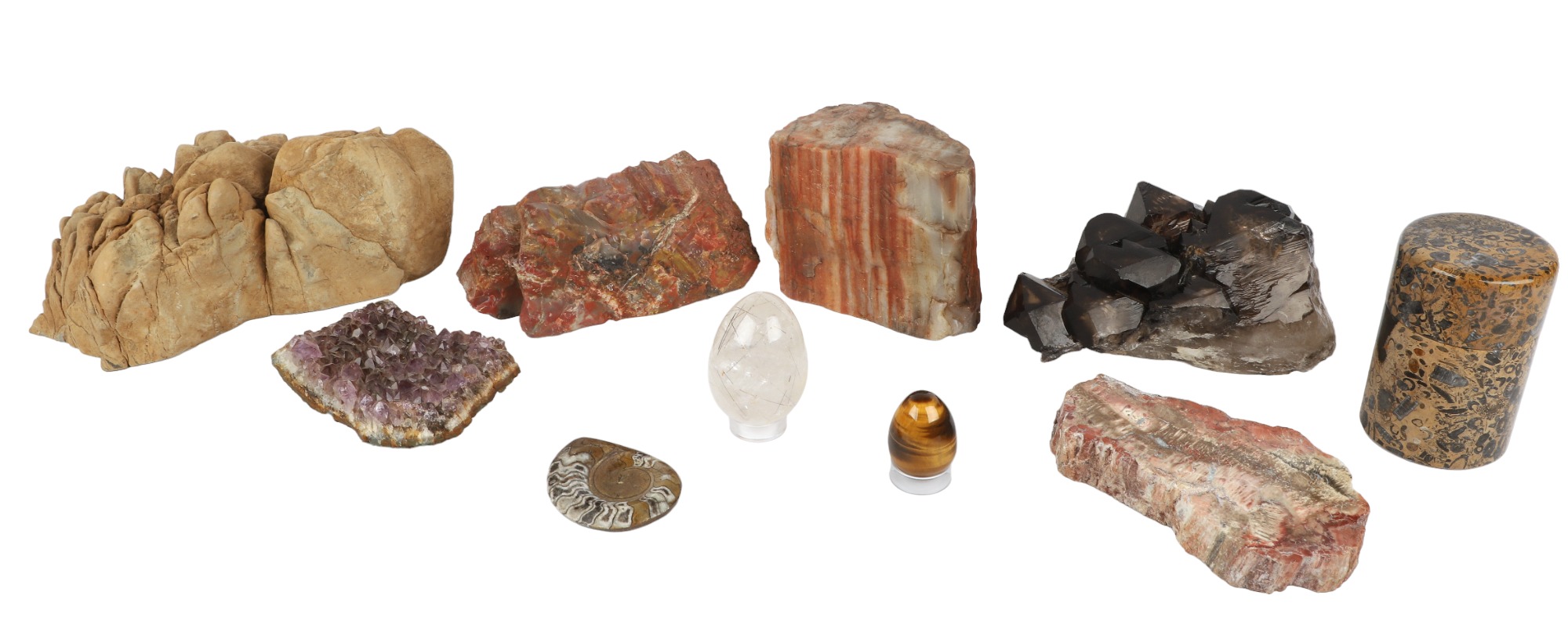 Crystal, rock and petrified wood