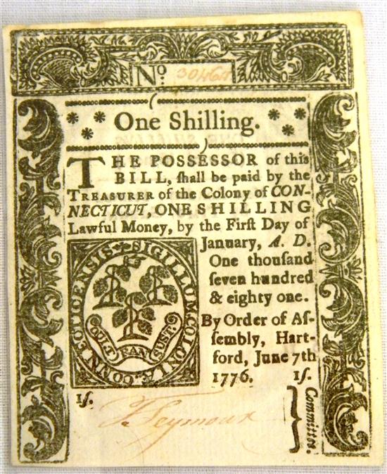 CT-One Shilling note  6/7/1776.