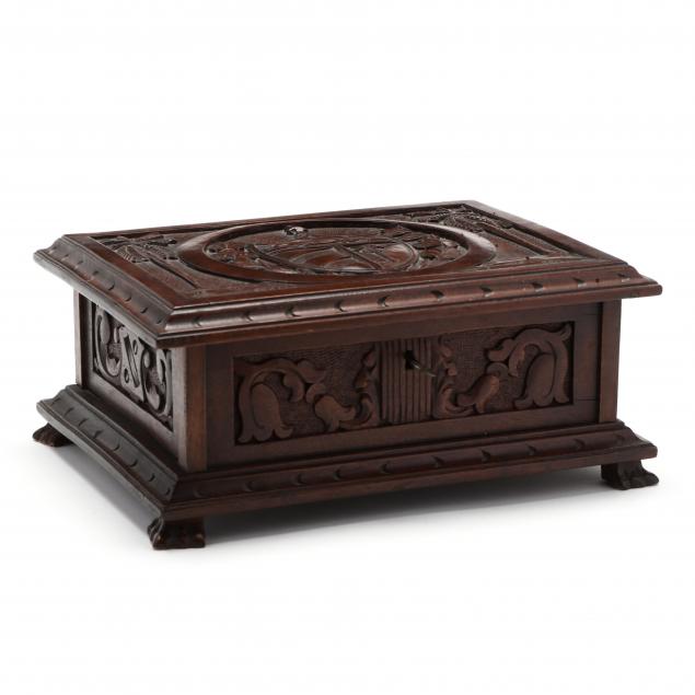CUBAN, CARVED MAHOGANY HUMIDOR 20th