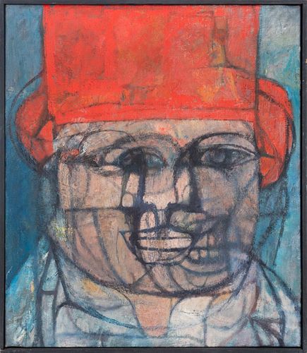 CUBIST ABSTRACTED MAN IN RED HAT