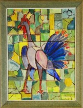 Cubist Style Peacock Oil On Ca