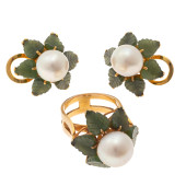 CULTURED PEARL, NEPHRITE, 14K