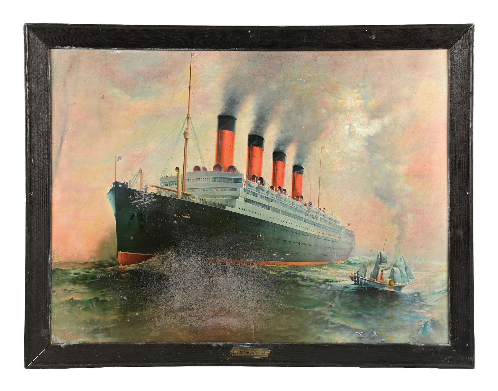 CUNARD LINE TIN STEAM SHIP FRAMED