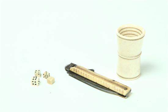 CUP  DICE  AND KNIFE.  American and