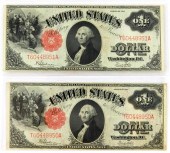 CURRENCY: TWO $1 US NOTES, SER