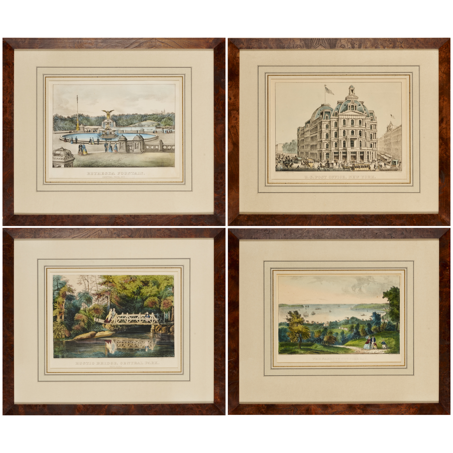 CURRIER & IVES, (4) HAND-COLORED