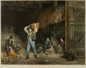 CURRIER & IVES "HUSKING" PRINT