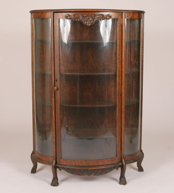 Curved glass carved oak china