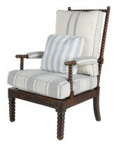 CURVED WOOD ARMCHAIRwith blue