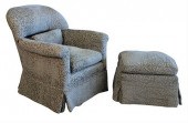 CUSTOM BLUE UPHOLSTERED ARM CH