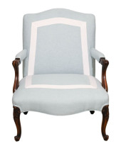 CUSTOM BLUE UPHOLSTERED CARVED