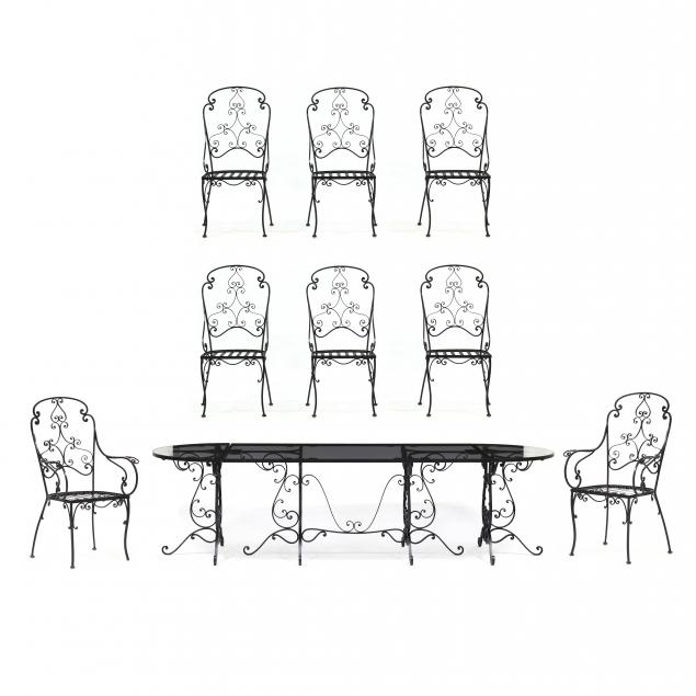 CUSTOM IRON BANQUET TABLE AND EIGHT