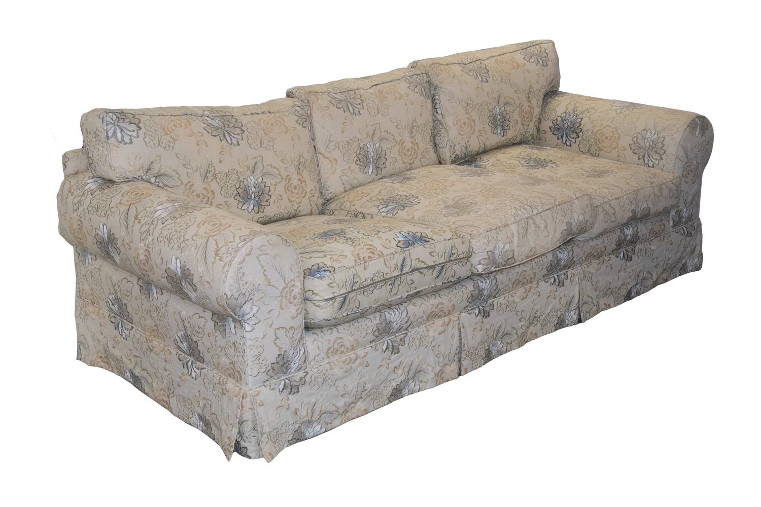 CUSTOM SKIRTED SOFA & THROW PILLOWS