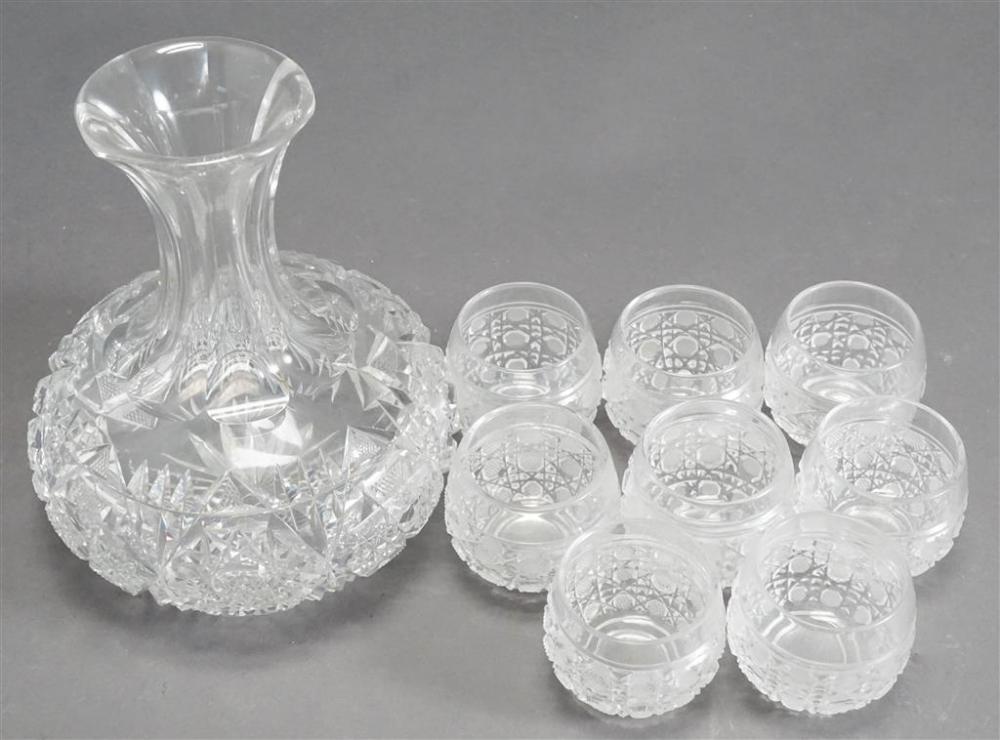 CUT CRYSTAL CARAFE AND EIGHT