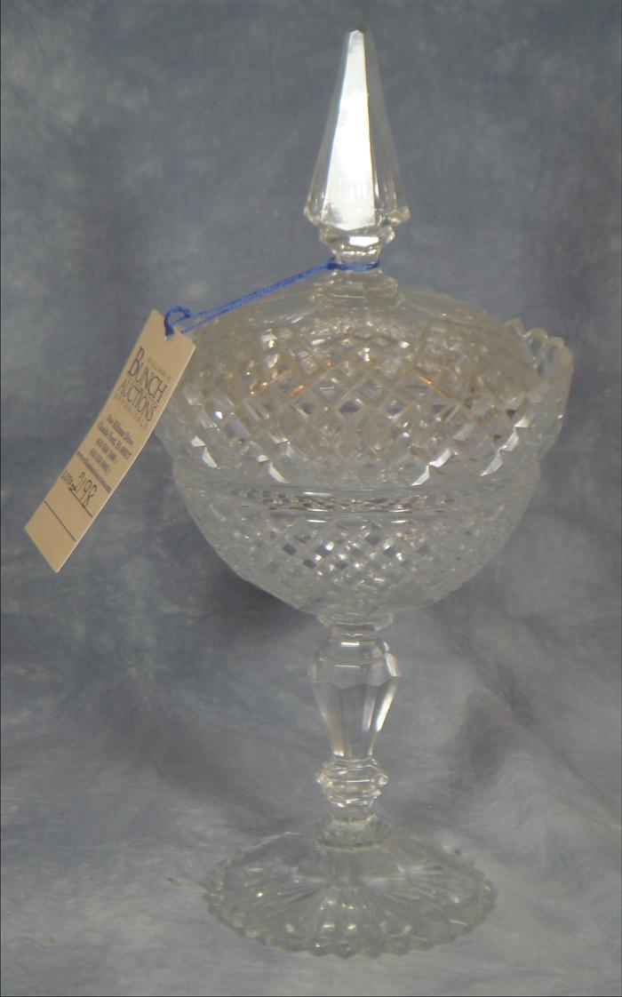 Cut crystal compote with lid, 15"h