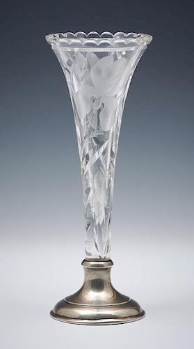 CUT CRYSTAL TRUMPET VASE WITH