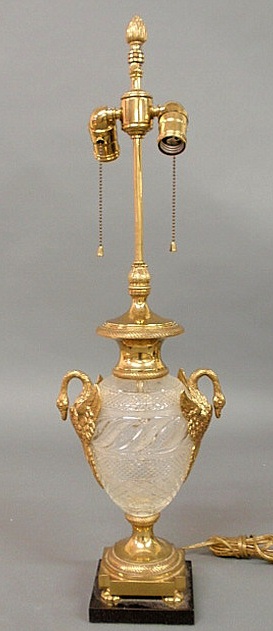 Cut glass and brass table lamp with